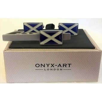 ONYX-ART CUFFLINK & TIE BAR SET – SCOTLAND ST ANDREW’S CROSS FLAG